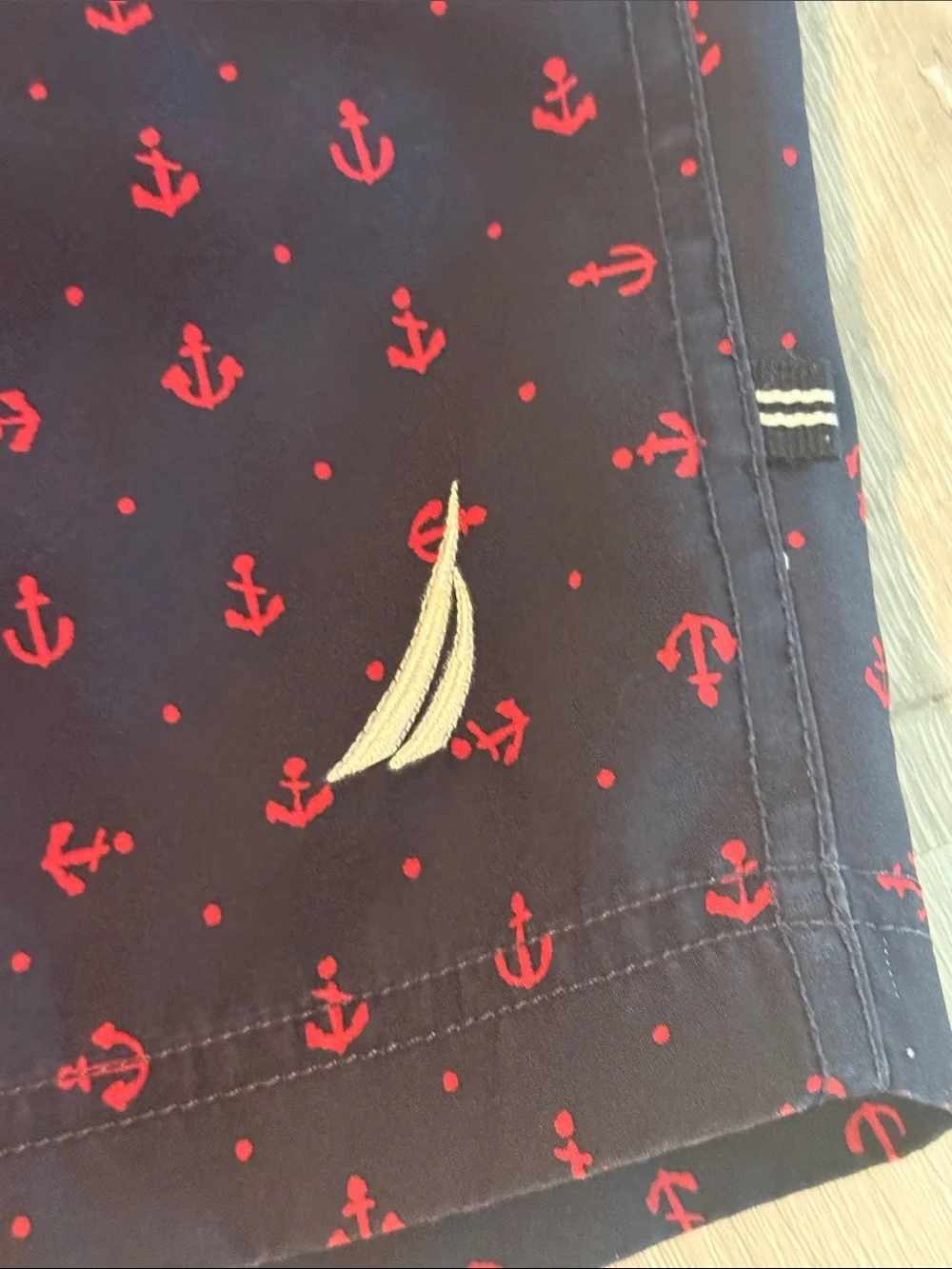 Nautica Navy Swim Trunks with Red Anchor‎ Pattern